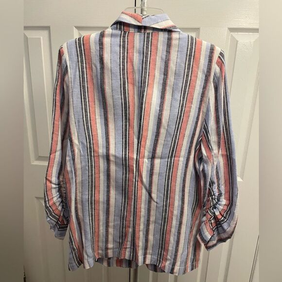 Laundry by Shelli Segal Boyfriend Blazer Linen Blend Striped Size Medium - Picture 2 of 7